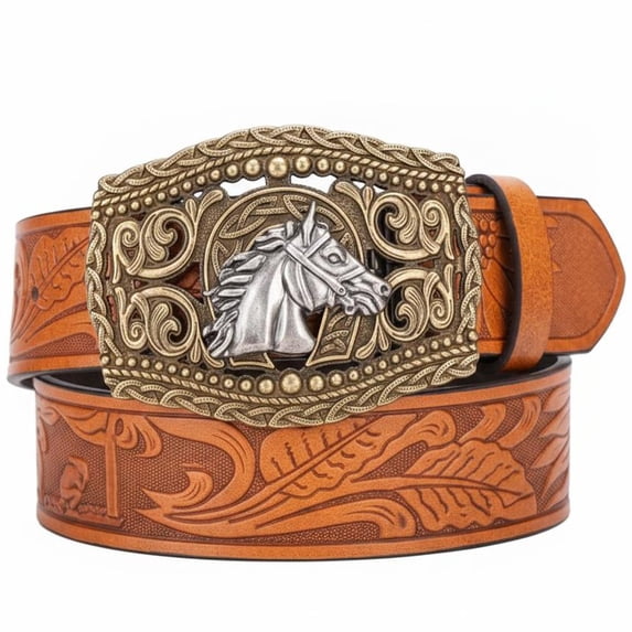 Vjnyvs Horse Head Snap Buckle Belt, Western Cowboy Waistband for Jeans and Dresses