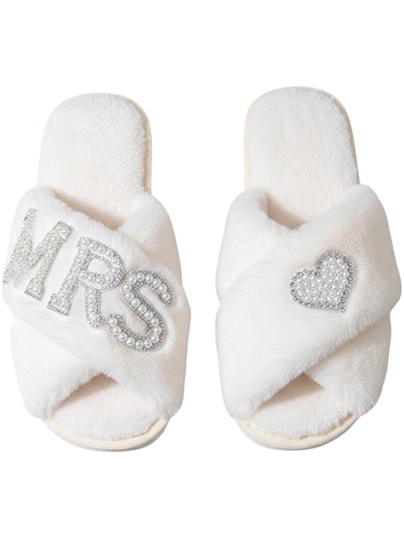 Initial Bride Slippers Mrs Pearl Slippers Wedding Slippers for Bride Bridal Shower Gifts for Wedding Day