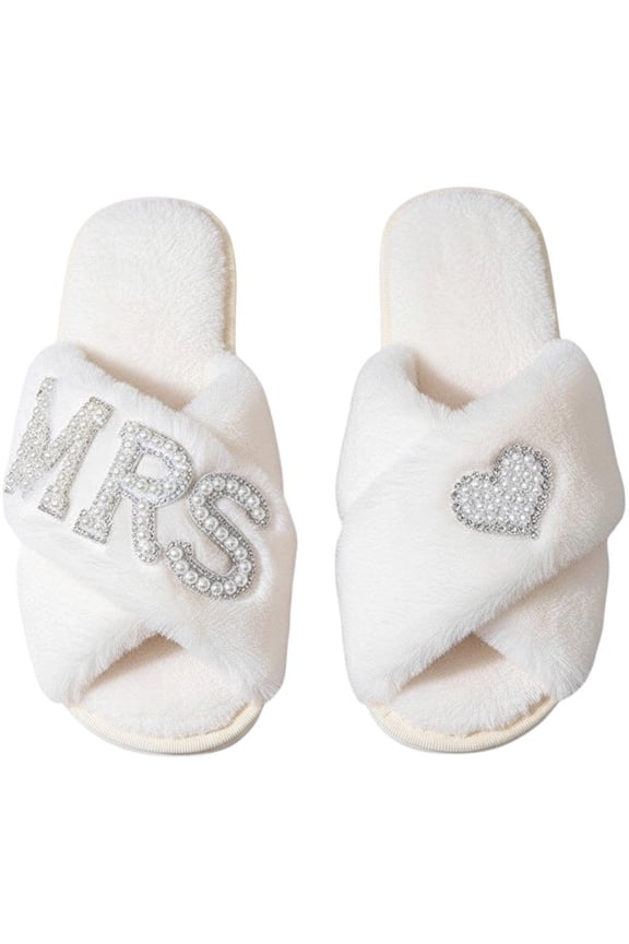 Initial Bride Slippers Mrs Pearl Slippers Wedding Slippers for Bride Bridal Shower Gifts for Wedding Day
