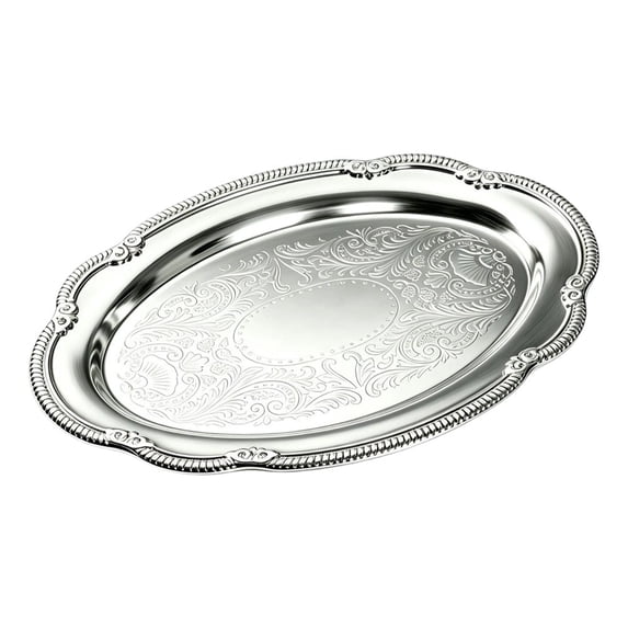 Vjnyvs Iron Silver Vintage Embossed Oval Snack Serving Tray Dessert Platter Jewelry Holder Small 1-Piece