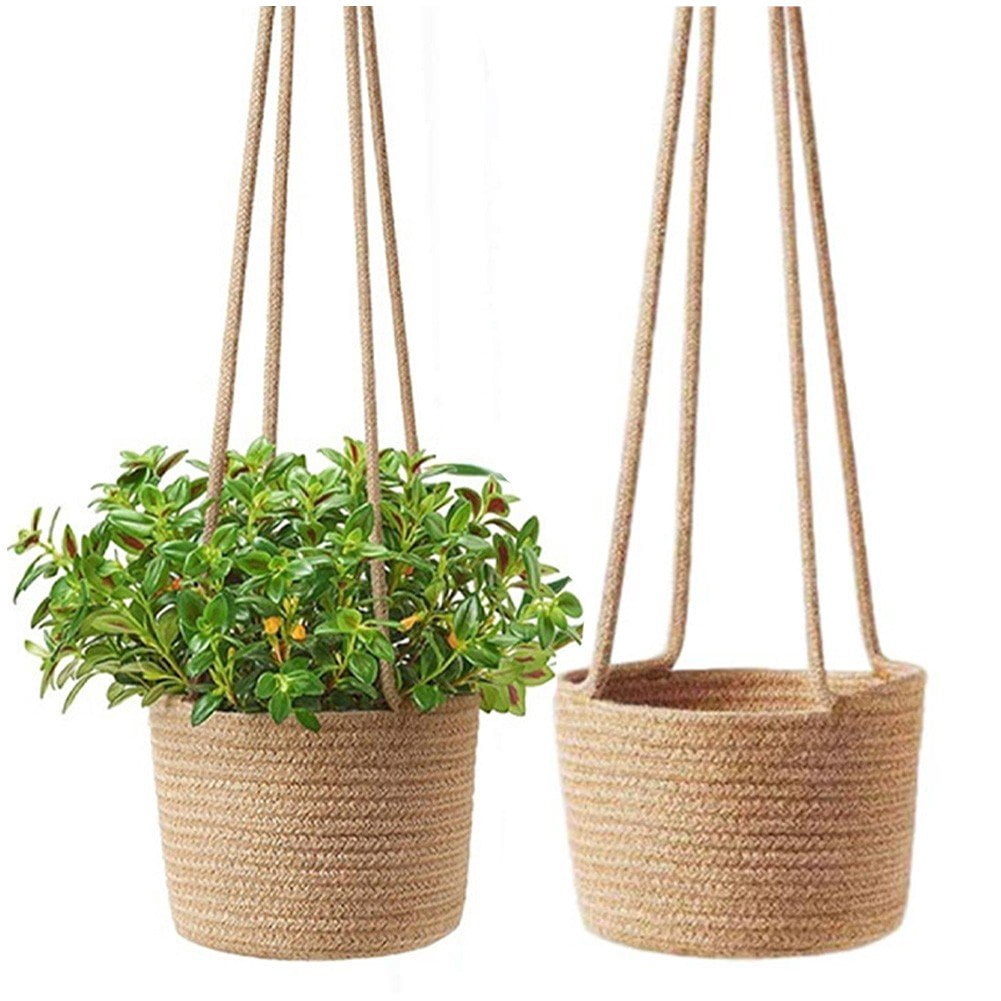 Vjnyvs Jute Rope Hanging Flower Pot Wall Hanging Woven Planter Handmade Cotton Rope Plant Hanger Basket for Home Garden Ornament