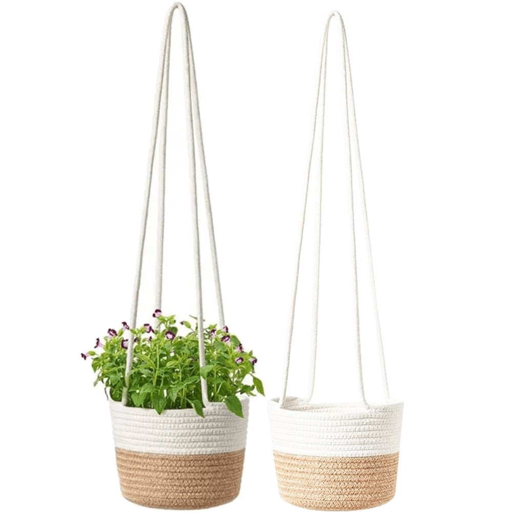 Vjnyvs Jute Rope Hanging Flower Pot Wall Hanging Woven Planter Handmade Cotton Rope Plant Hanger Basket for Home Garden Ornament