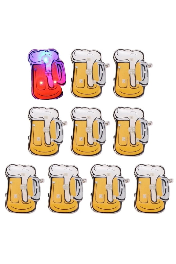 LED Beer Mug Brooch Pins 10PCS Flashing Light Up Lapel Pins Badges