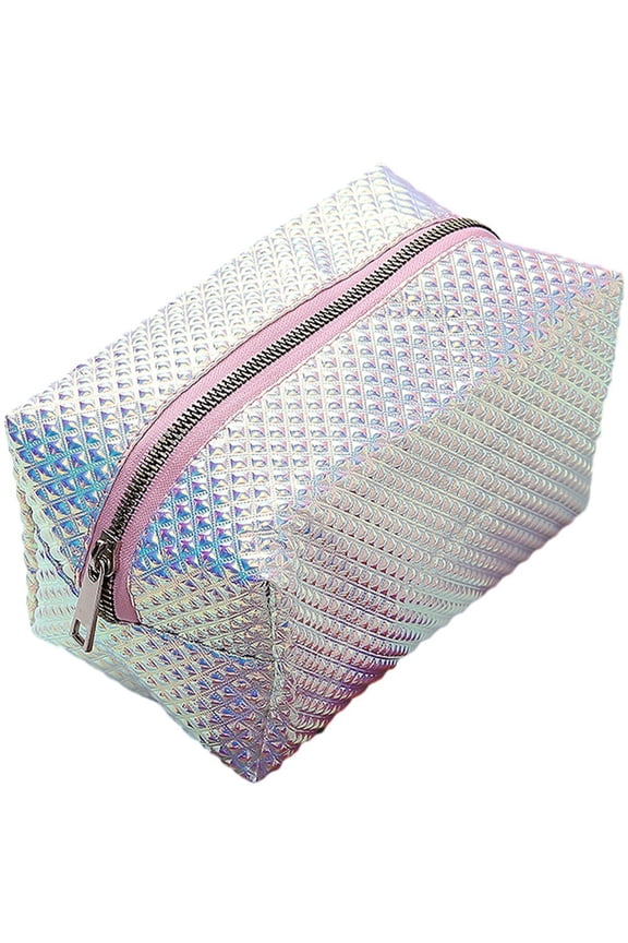 Laser PU Leather Portable Cosmetic Bag Waterproof Small Makeup Zipper Pouch