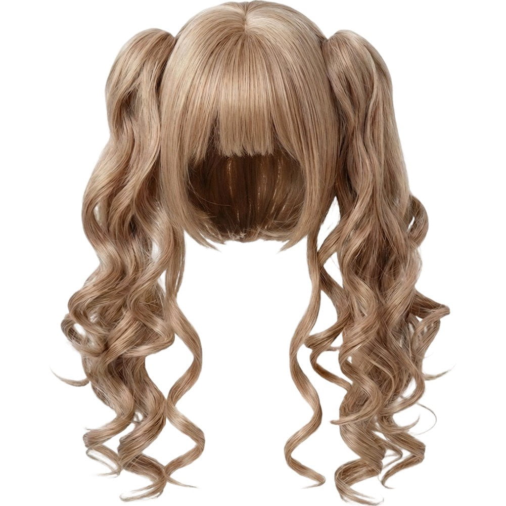 Vjnyvs Lolita Long Curly Wig with Bangs Double Ponytails Wig for Women