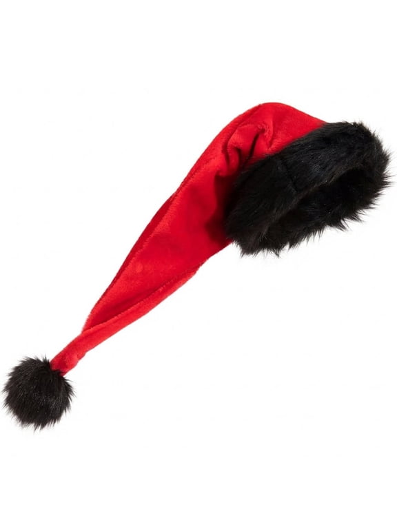 Long Christmas Hat, Plush Santa Hat with Black Trim for Holiday Parties, Red and Black, 32 x 75 cm, 1 Pack