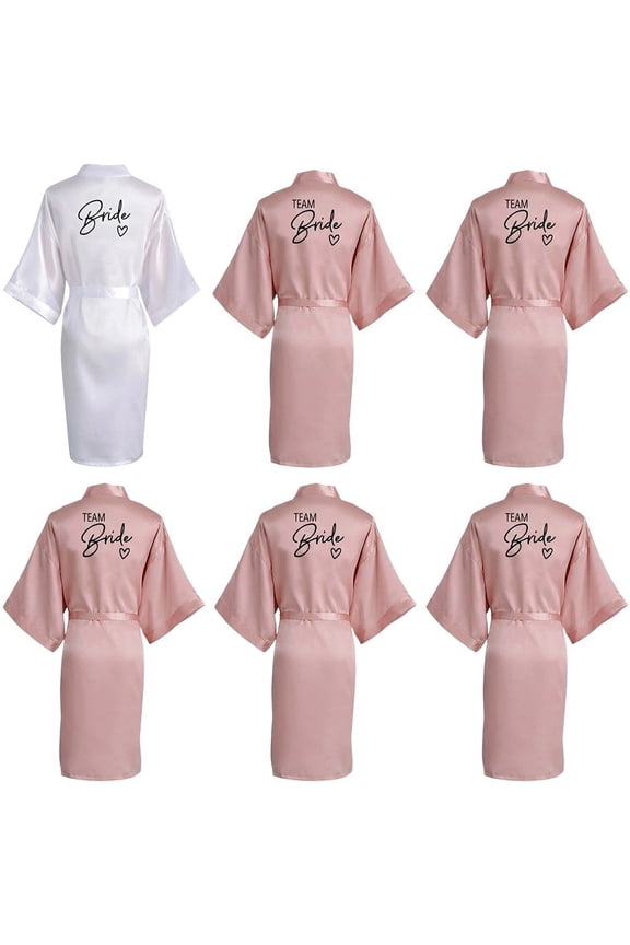 Luxury Satin Robes for Bridal Party 6Pcs Silk Feel Kimono Robes Set Bride Bridesmaids Matching Robes Elegant Getting Ready Outfits for Wedding Morning