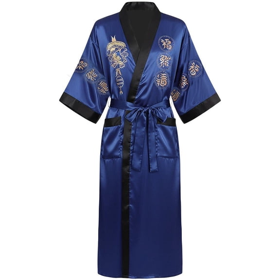 Vjnyvs Mens Rayon Silk Kimono Robe Mens Japanese Silk Dragon Bathrobe Chinese Kimono Robe Men Open Front Long Cloak with Belt