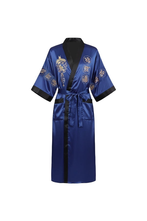 Mens Rayon Silk Kimono Robe Mens Japanese Silk Dragon Bathrobe Chinese Kimono Robe Men Open Front Long Cloak with Belt