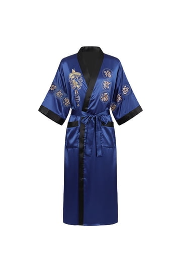 japanese dressing gown mens Organic Cotton Cotton Kimono Mens Long Cotton Kimono Robe Pines Cranes Navy 100% Cotton Bon amixyl Mens Silk Kimono