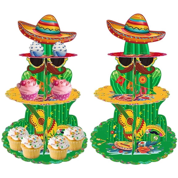 Vjnyvs Mexican Fiesta Party Decorations 3 Tier Mexican Party Cupcake Stand Mexican Cactus Taco Cupcake Holder Display for Cinco De Mayo Baby Shower Supplies