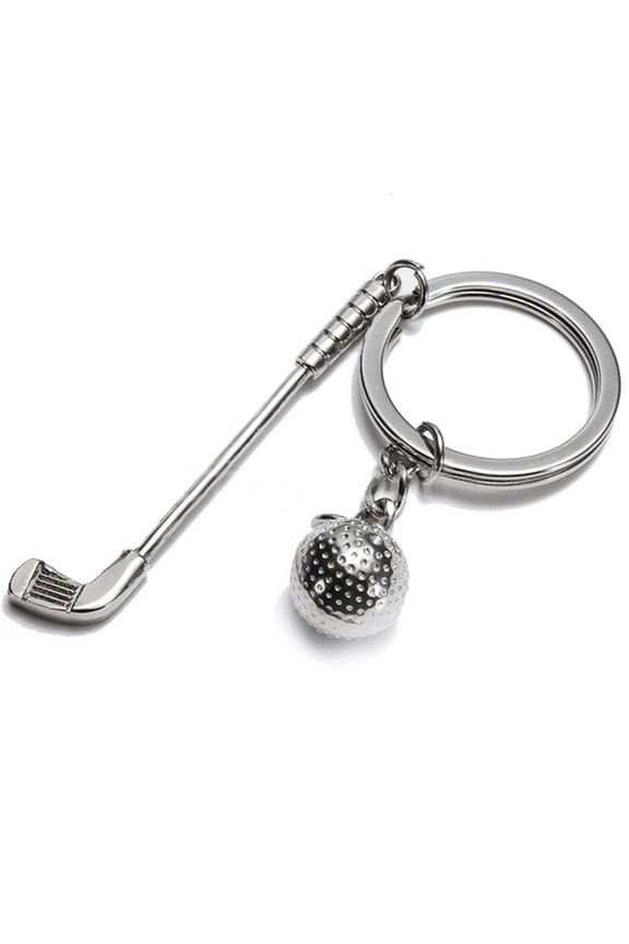 Mini Golf Racket Ball Pendant Keychain, Metal Golf Clubs Keyring Creative Keychain Sports Split Key Ring for Sports Clubs Lovers Gift
