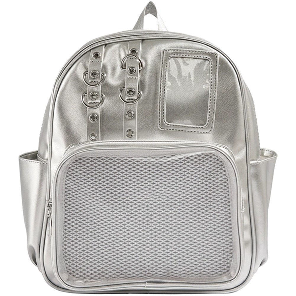Vjnyvs Mini Transparent Backpack Pin Display Bags Lolita Shoulder Bag with Clear Window Casual Rucksack for Work Travel Sports