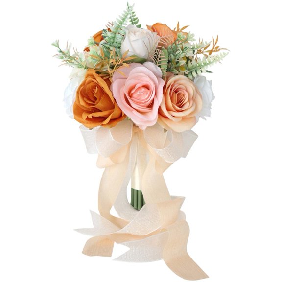 Vjnyvs Orange Rustic Forest Bridal Bouquet, Artificial Silk Wedding Flowers for Fall Ceremonies