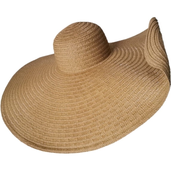 Vjnyvs Oversized Beach Straw Hat for Women, Extra Large Wide Brim Visor Hats Handmade Roll Up Floppy Sun Hat Summer Beach Cap for Women Travel