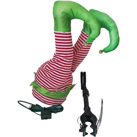 Vjnyvs PC Velvet Fabric Electric Shaking Santa Elf Legs Ornament Animated Swinging Decoration for Christmas Tree Holiday 1-Piece