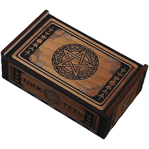 Vjnyvs Phase Moon Wooden Tarot Card Box with Sliding Lid Storage Witchcraft Altar Box