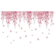 Vjnyvs Pink Cherry Blossom Wall Stickers Peel and Stick Pink Floral Wall Art Decals for Living Room Bedroom Nursery Flower Decor