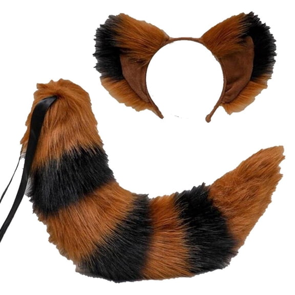 Vjnyvs Plush Fox Cat Ears Headwear with Tail Fluffy Wolf Fox Shape Hair Accessories for Party Halloween Gift
