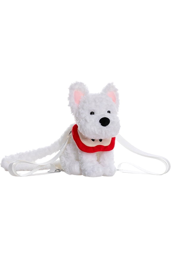 Plush West Highland Dog Backpack, White Stuffed Animal Bag, Cute Soft Plush Dog Bag Travel Daypack Shoulder Bag