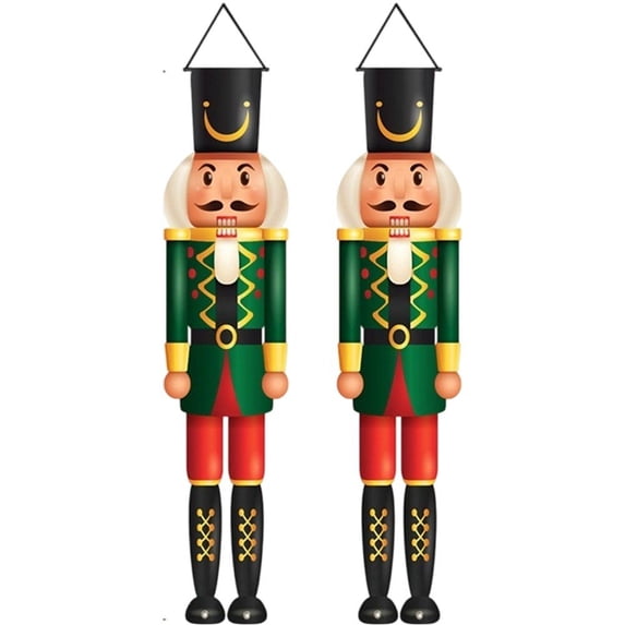 Vjnyvs Polyester Green Christmas Nutcracker Soldier Door Banner 2-Pack Holiday Front Porch Hanging Decor