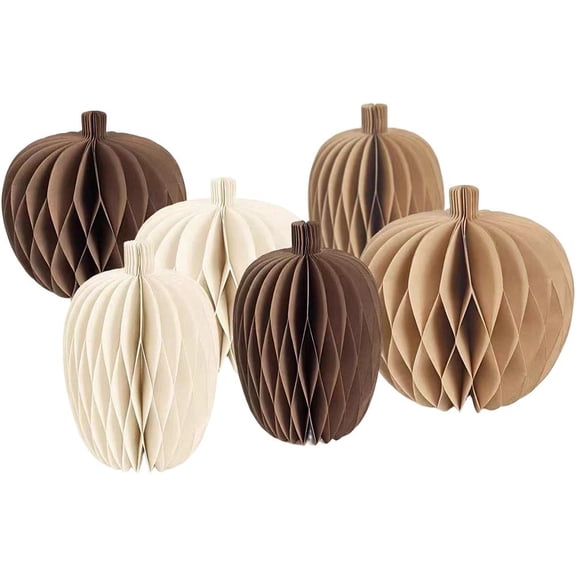 Vjnyvs Pumpkin Honeycomb Decorations 6 Pcs Retro Brown Fall Hanging Ornaments,Paper