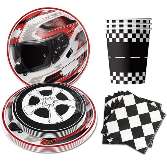 Vjnyvs Racing Car Theme Party Tableware Set Plates Cups Napkins for Birthday