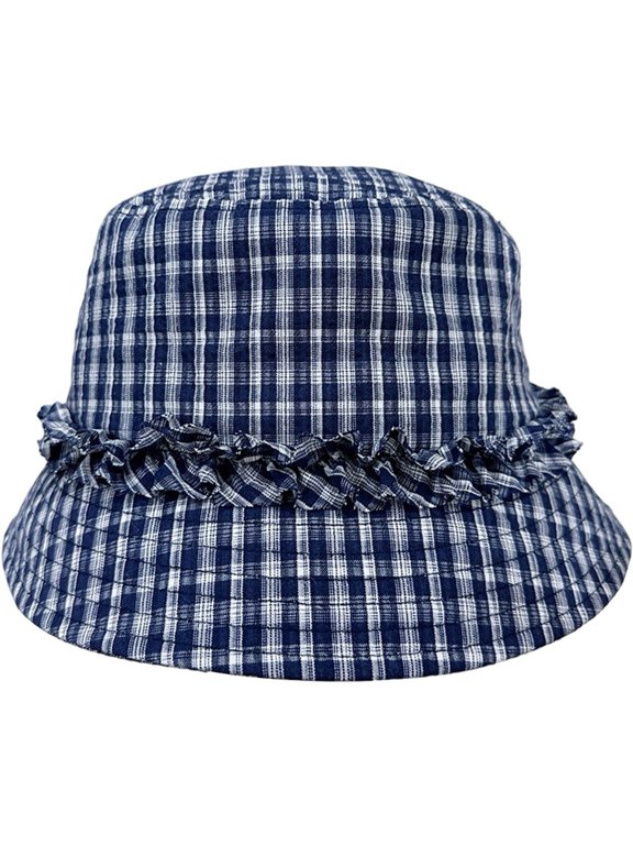 Retro Plaid Lace Bucket Hats Versatile Basin Cap Vintage Washed Cotton Bucket Hat Outdoor Sun Fishermen Cap For Women