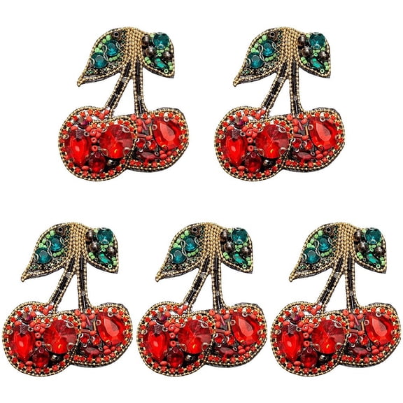 Vjnyvs Rhinestone Cherry Patch 5Pcs Bling Fruit Applique DIY Decor