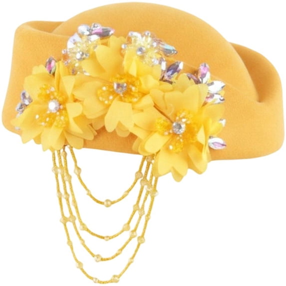Vjnyvs Rhinestone Felt Beret Vintage Pillbox Hat Women Fascinator Hat Tassel Derby Cap Flight Attendant Hat for Church Tea Party