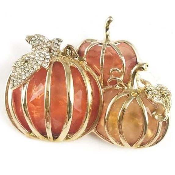 Vjnyvs Rhinestone Pumpkin Brooch Pin Large Size Fall Autumn Halloween Lapel Pin