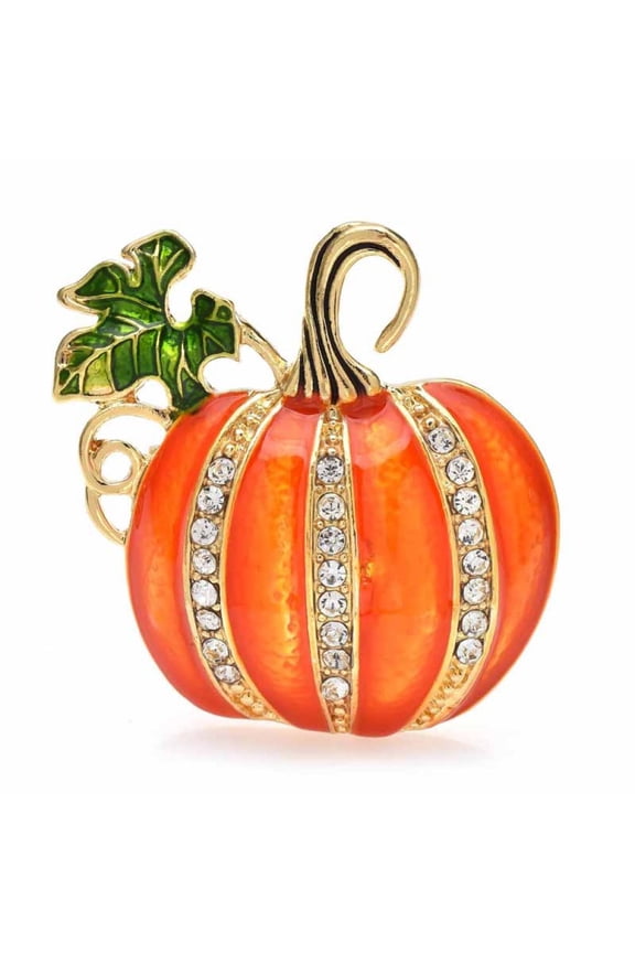 Rhinestone Pumpkin Brooch Pin Small Size Fall Autumn Halloween Lapel Pin