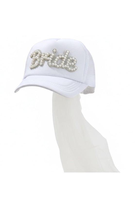 Rhinestones Embellished Bride Baseball Hat With White Tulle Veil Wedding Headpiece For Bridal Party Bride And Bridesmaid Caps