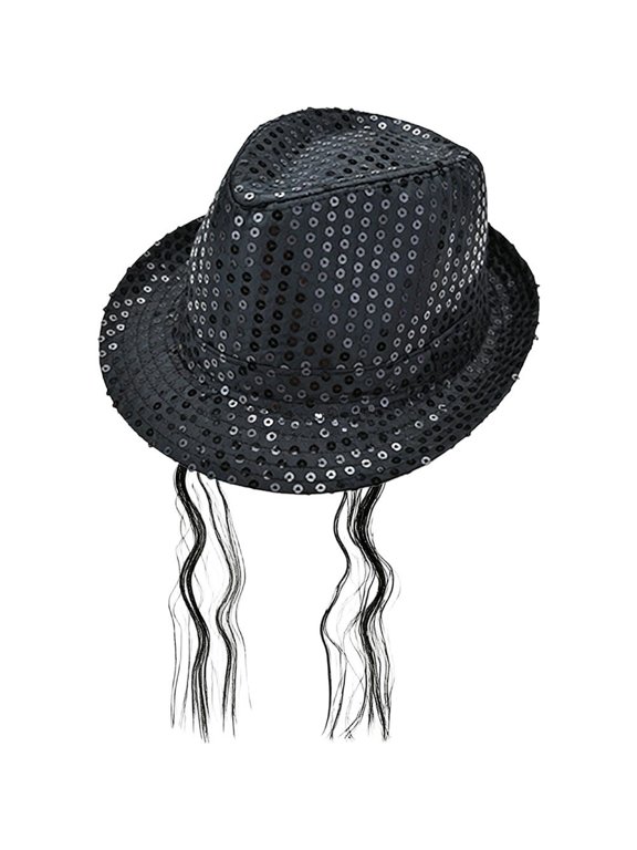 Sequin Jazz Hat, Sparkly 1970s Disco Top Hat for Dance Parties, Black, 56-58 cm, 1 Pack