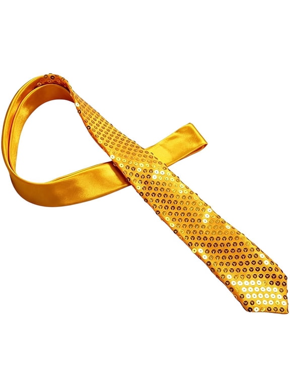 Sequin Tie for Men, Sparkly Self-Tied Skinny Necktie for Party Dance Concert, Gold, 1 Pack