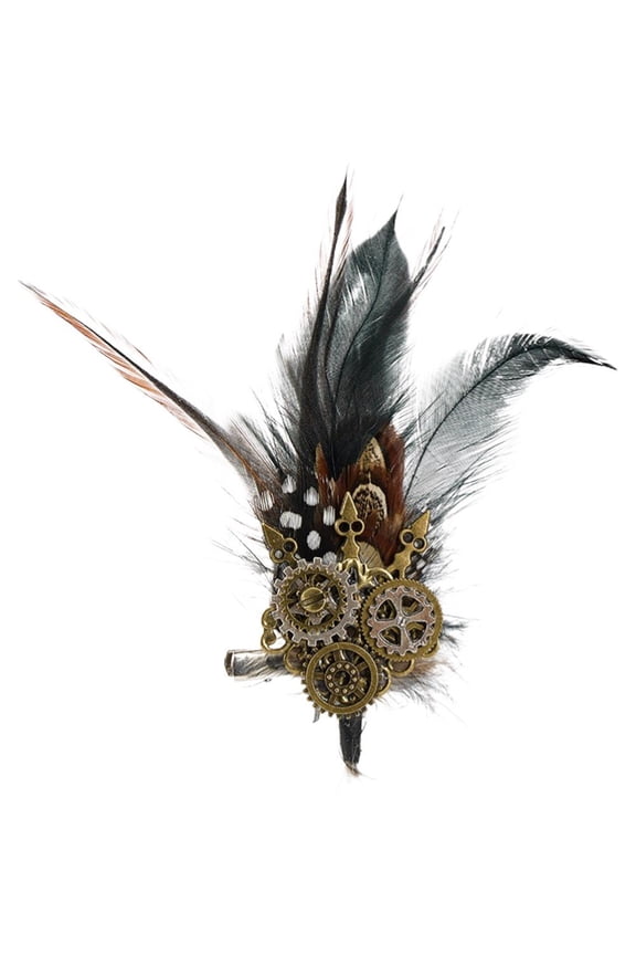 Steampunk Feather Gear Brooch Dial Chain Hairpin Decorative Brooch Accessory for Shawls Wraps Skirts