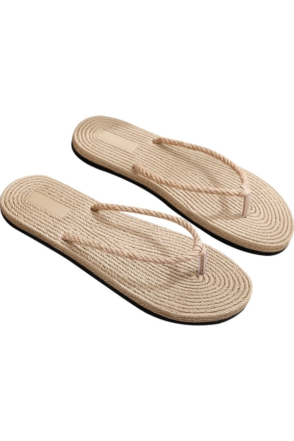 Straw Flip Flops with Thin Strap Toe Post Sandals Summer Beach Non-Slip Slippers Open Toe Bohemian Flip Flops for Women