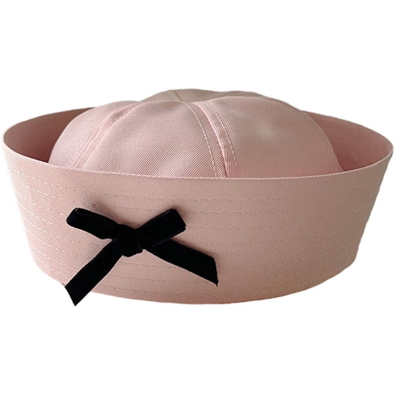 Vjnyvs Sweet Sailor Hat with Roll-up Seafaring Hat with Black Bowknot for Adult Teens Hat