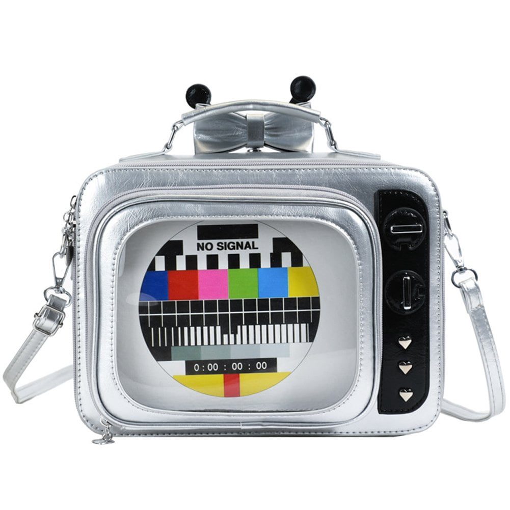 Vjnyvs TV Shape Ita Bag Retro Backpack PU Leather Shoulder Crossbody Bag Cute Transparent Backpack Daypack Rucksack Bag for Women, Gi