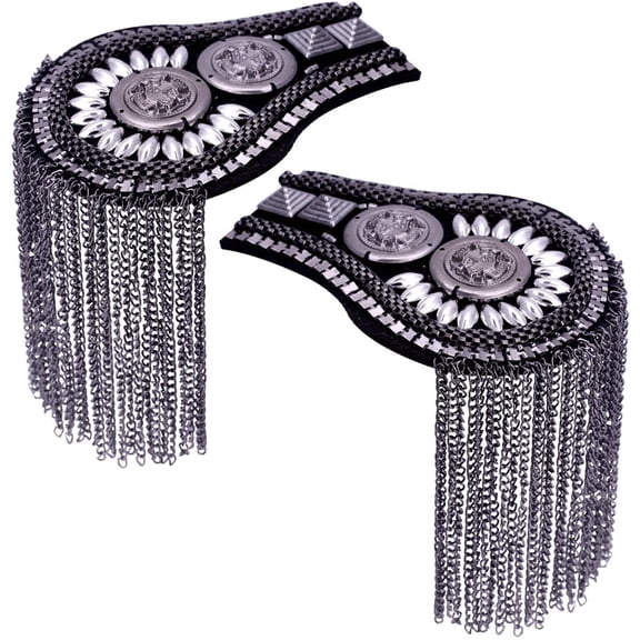 Vjnyvs Tassel Shoulder Epaulets Patch 2pcs Metal Cloth Accessories Fixed with Pins Brooches Jewelry Rhinestones for Women Men