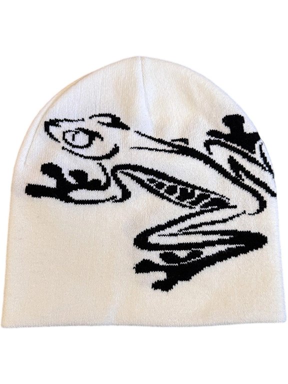 Tree Frog Pattern Beanie Knitted Cap for Men & Women, Slouchy Skull Cap Embroidery Knitted Hat Cute Animal Cartoon Cap Outdoor Sports Warm Ski Hat