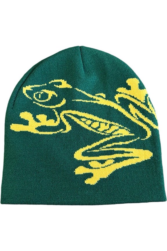 Tree Frog Pattern Beanie Knitted Cap for Men & Women, Slouchy Skull Cap Embroidery Knitted Hat Cute Animal Cartoon Cap Outdoor Sports Warm Ski Hat