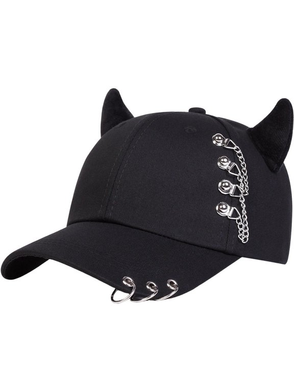 Unisex Horn Baseball Cap, Adjustable Outdoor Trucker Hat with Ring Decor, Black, 56-60 cm, 1 Pack