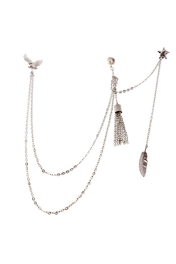 Vintage Eagle Brooch Chain Lapel Pin Retro Eagle Tassel Chain Brooch Collar Pins Metal Feather Lapel Pin Suit Coat Breastpin for Women Men