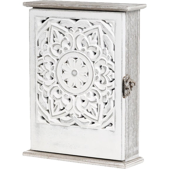 Vjnyvs Wall Mount Key Storage Box 6 Hook Lockable Key Cabinet Multifunctional Wooden Keys Storage Box For Home Office