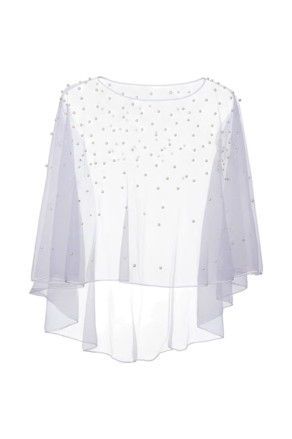 Wedding Bridal Shawl, White Faux Pearl Cloaks for Women, Soft Tulle Capelet Beaded Cover Up, Evening Dress Shawl Prom Party Accessories