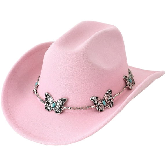 Vjnyvs Western Cowboy Hat for Men Women Wide Brim Felt Fedora Cowboy Hats with Rhinestone Cowboy Party Decorations