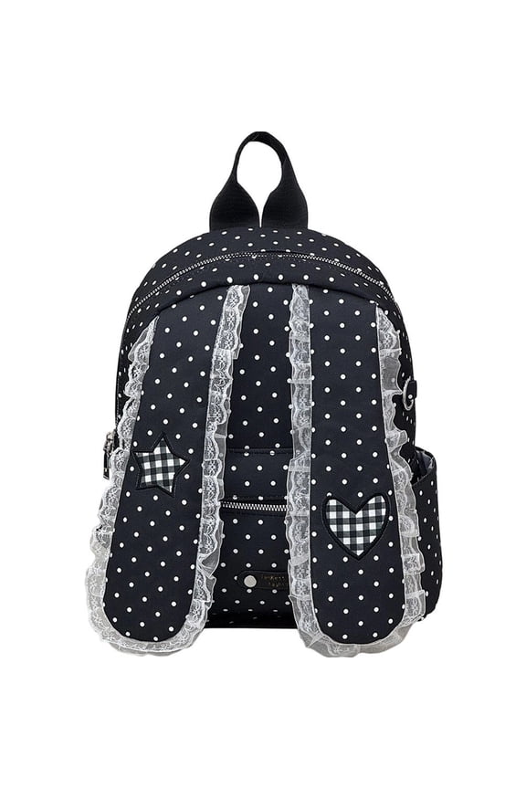 White Polka Dot Bunny Ears Backpack Nylon Large Capacity Bookbag