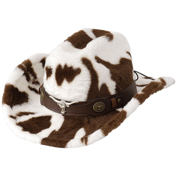 Vjnyvs Winter Cowboy Print Cowboy Hat Plush Western Hat Funny Cowboy Hat Wide Brim Cowboy Hat for Fancy Party Accessory