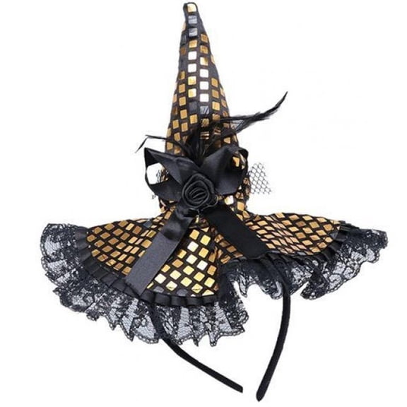 Vjnyvs Witch Sequins Hat Headbands Halloween Witch Hat Hair Headwear Hair Accessories for Party Supplies